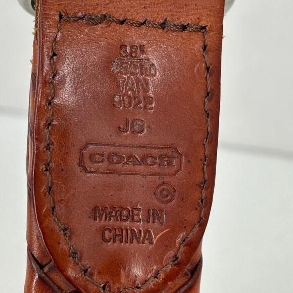 Coach Braided Leather Belt Men's Size 38 Brown Silver Tone Solid Brass Buckle - Picture 2 of 5